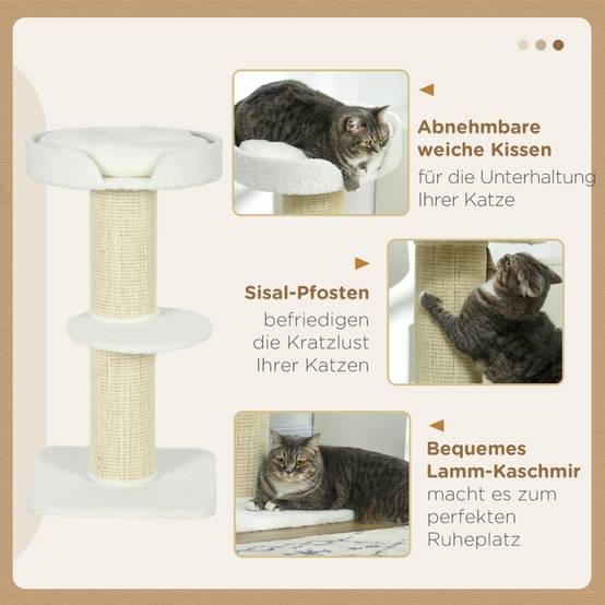 Arbre à chat 91 cm avec couchage intégré et plateforme en laine d'agneau couleur crème - Image 5