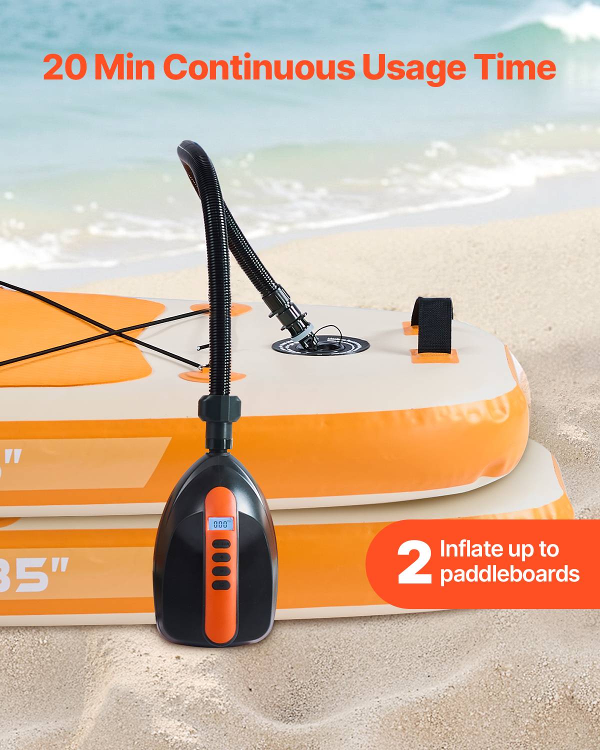 VEVOR Pompe air paddle 20 psi, allume-cigare, arrêt auto, 70 L/min, pour bateau, kayak, matelas. - Image 4