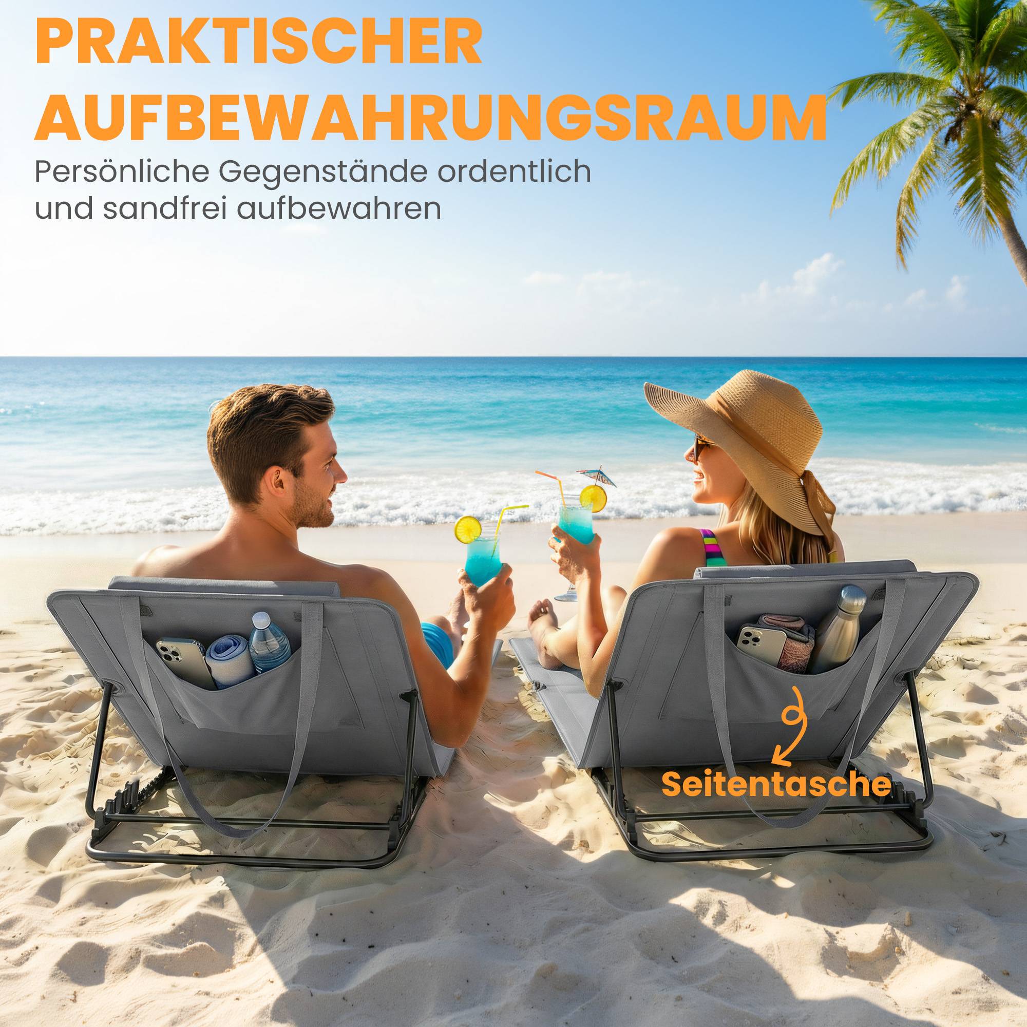 Ensemble de 2 tapis de plage pliables et légers avec dossier réglable, appui-tête et sac de rangement. - Image 9