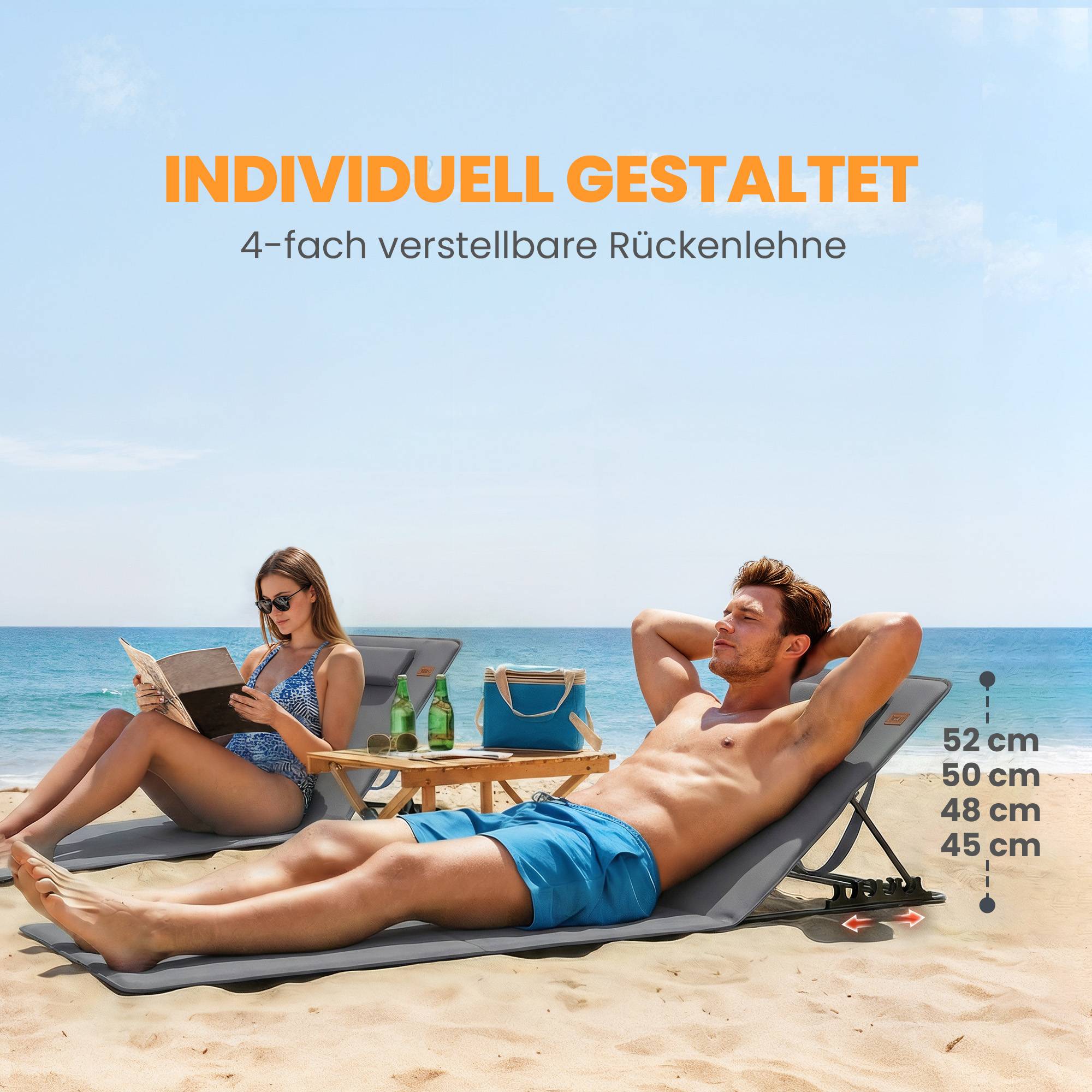 Ensemble de 2 tapis de plage pliables et légers avec dossier réglable, appui-tête et sac de rangement. - Image 6