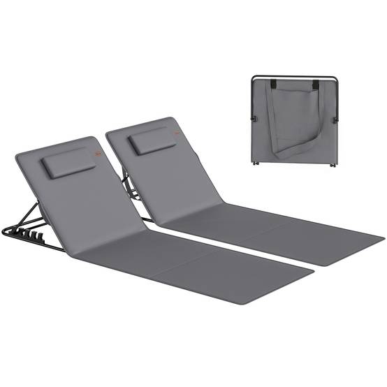 Ensemble de 2 tapis de plage pliables et légers avec dossier réglable, appui-tête et sac de rangement. - Image 1