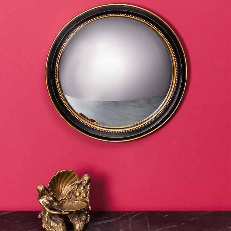 Miroir Convexe Décoratif – Cadre Noir Et Guirlande Dorée – 31 X 27 Cm – Marque CHEHOMA – Neuf
