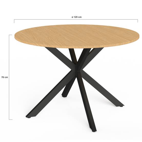 Table de jardin ronde MESSINA 120 cm 6 personnes pied araignée plateau métal effet bois - Image 5
