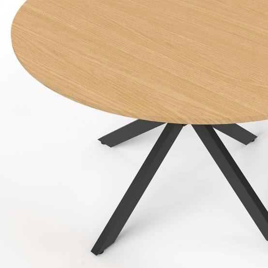 Table de jardin ronde MESSINA 120 cm 6 personnes pied araignée plateau métal effet bois - Image 6