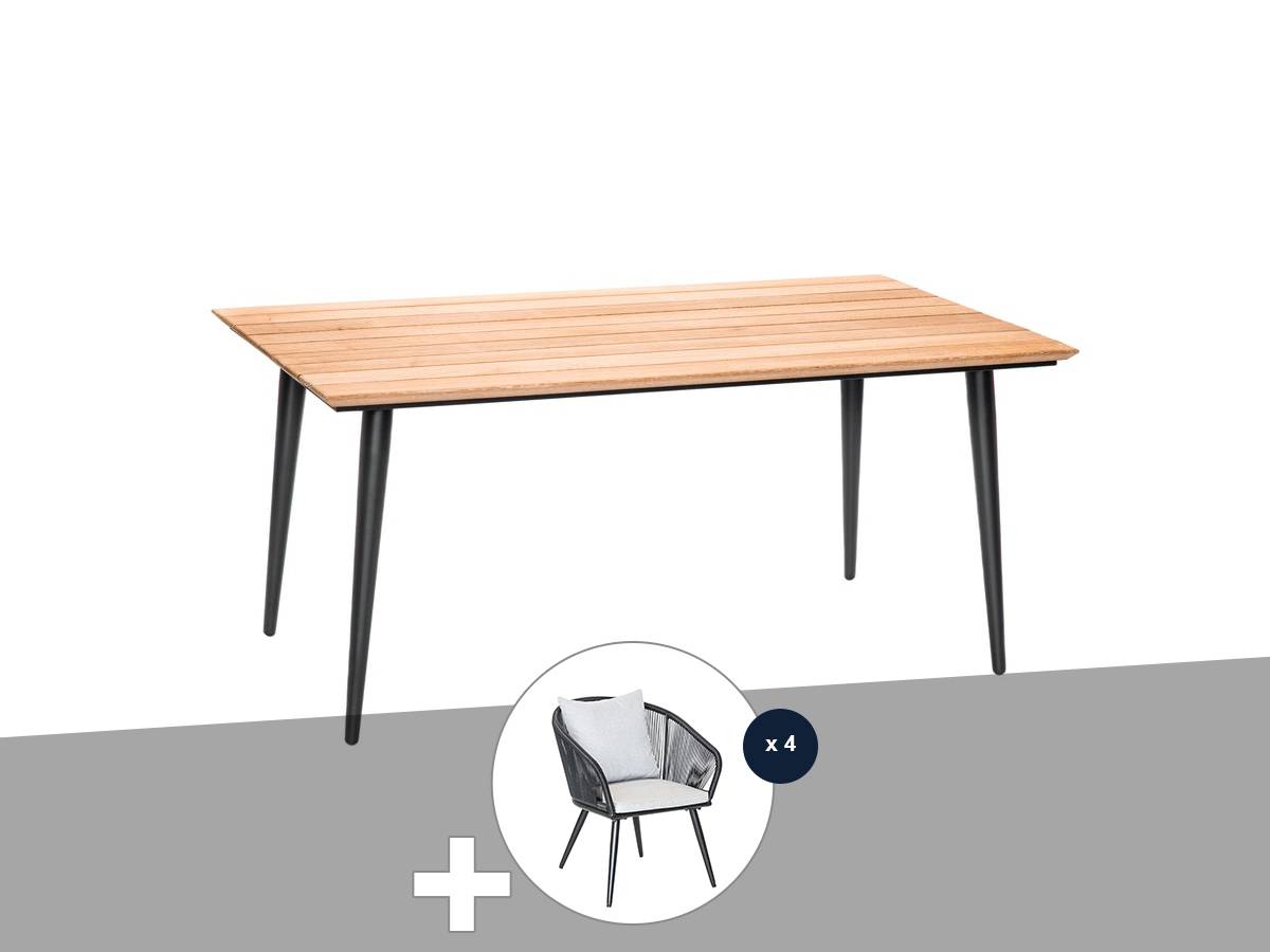 Table de jardin rectangulaire en bois teck Comores avec 4 fauteuils Comores - Jardiline - Imagen 1