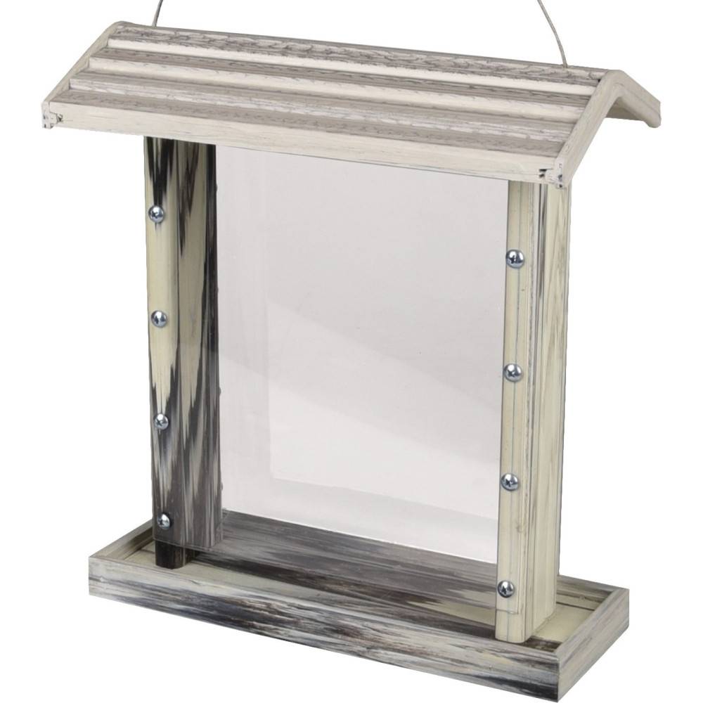 Mangeoire silo pour graines, gris blanc transparent, pour oiseaux - Image 1