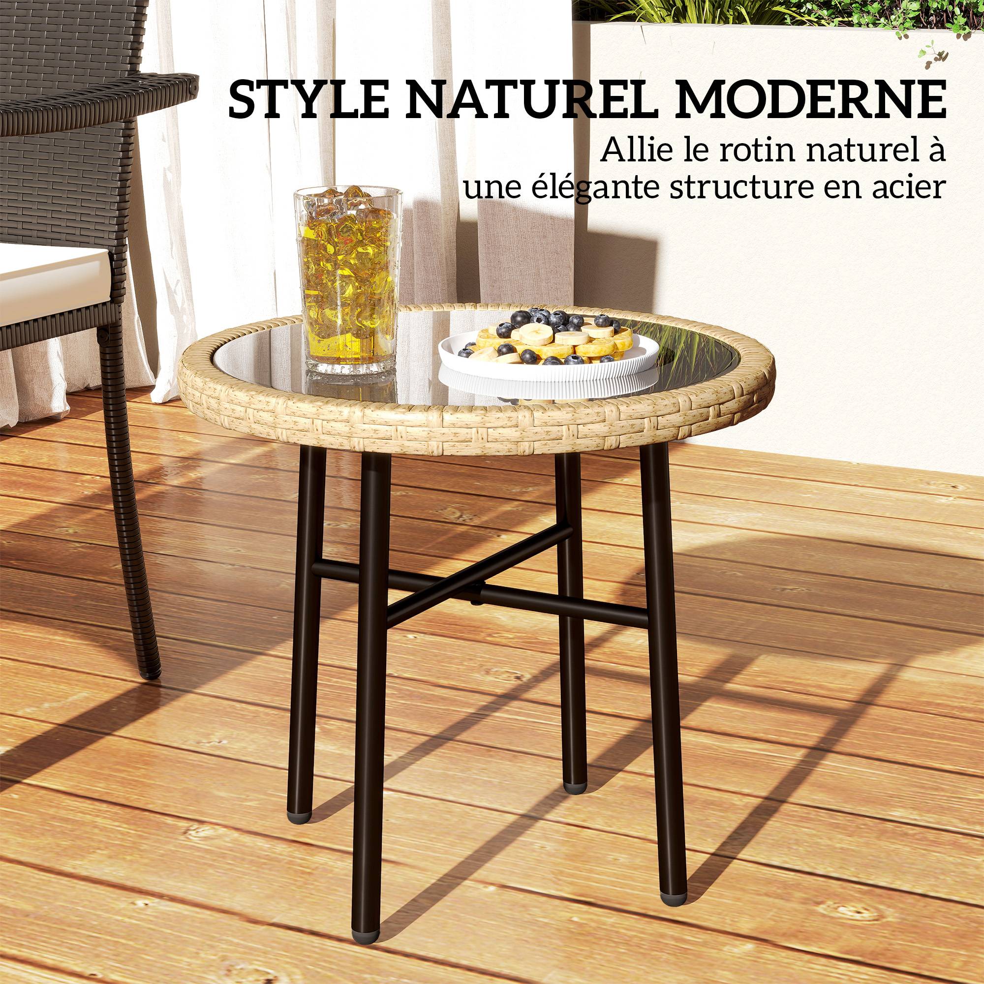 Table basse de jardin résine tressée naturel 46 x 46 x 43 cm - PANGIVO - Image 6