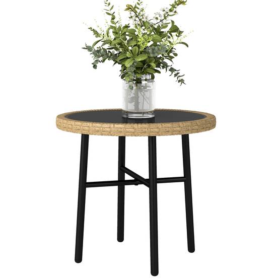 Table basse de jardin résine tressée naturel 46 x 46 x 43 cm - PANGIVO - Image 2