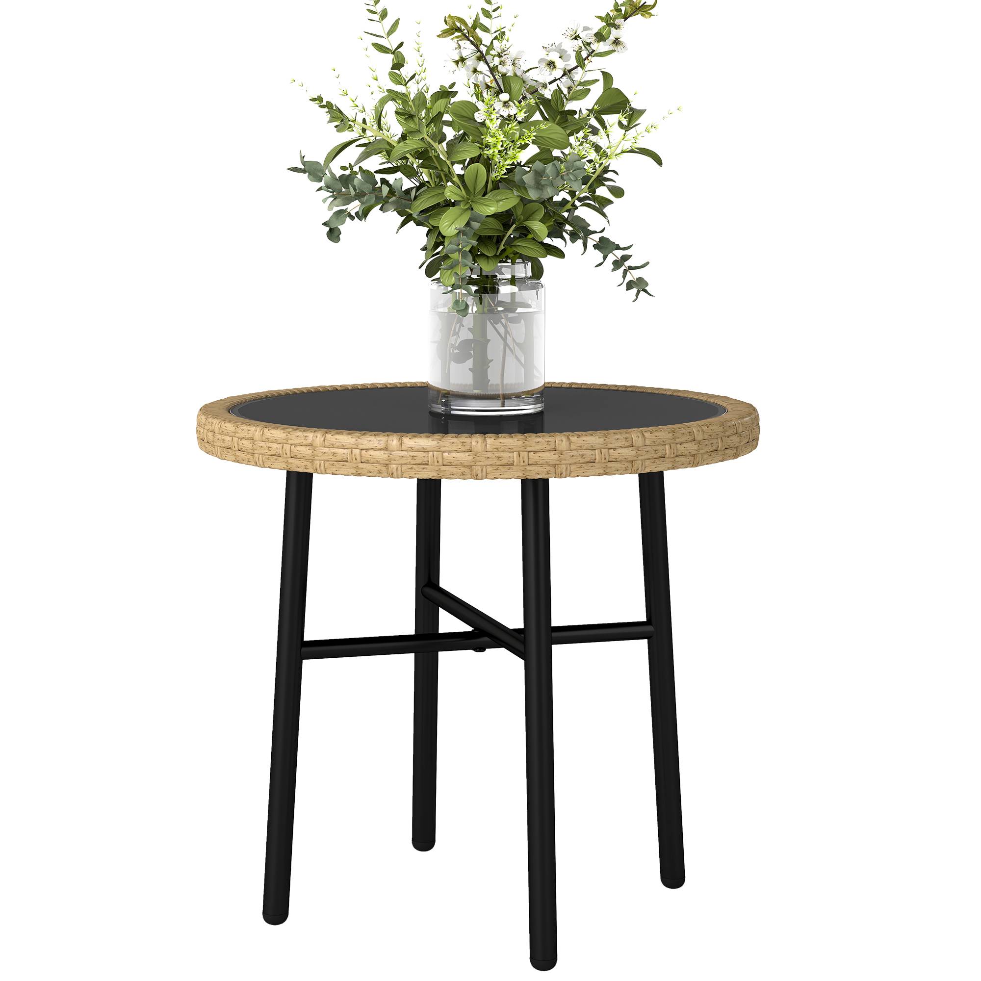 Table basse de jardin résine tressée naturel 46 x 46 x 43 cm - PANGIVO - Image 2