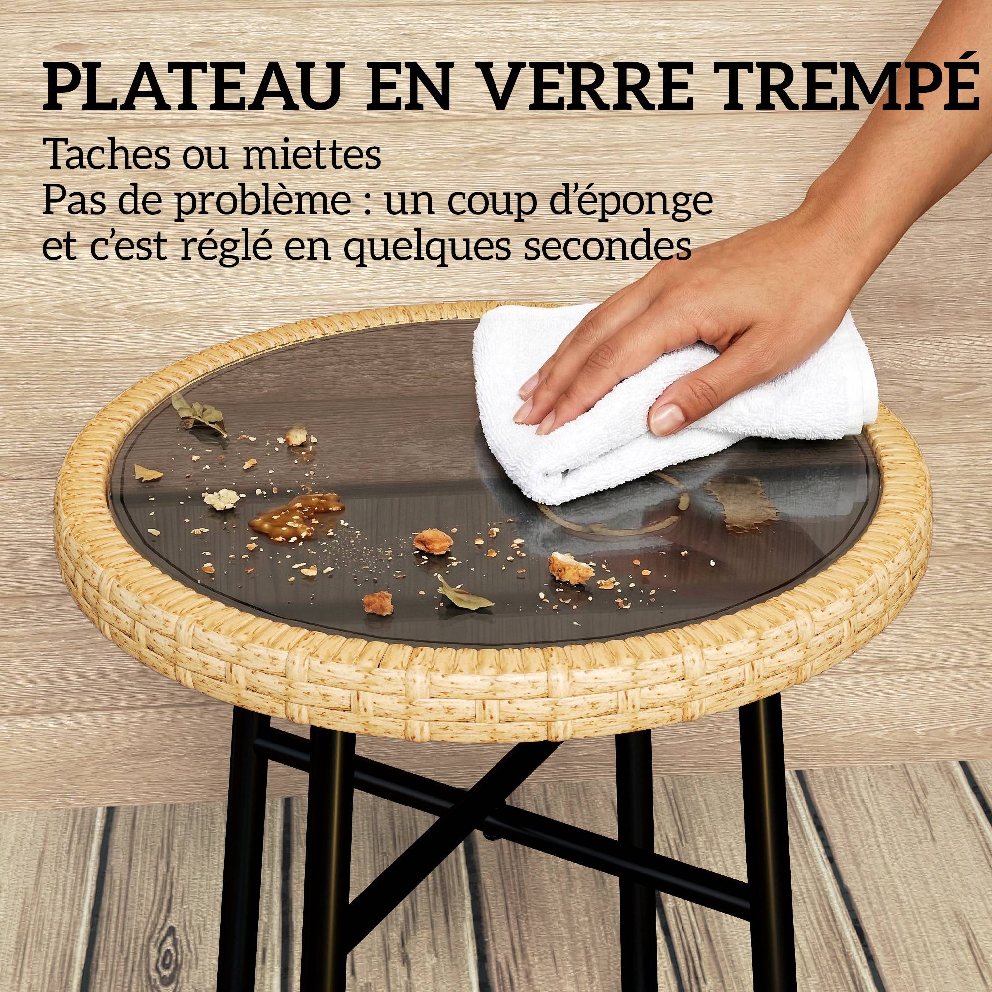 Table basse de jardin résine tressée naturel 46 x 46 x 43 cm - PANGIVO - Image 7