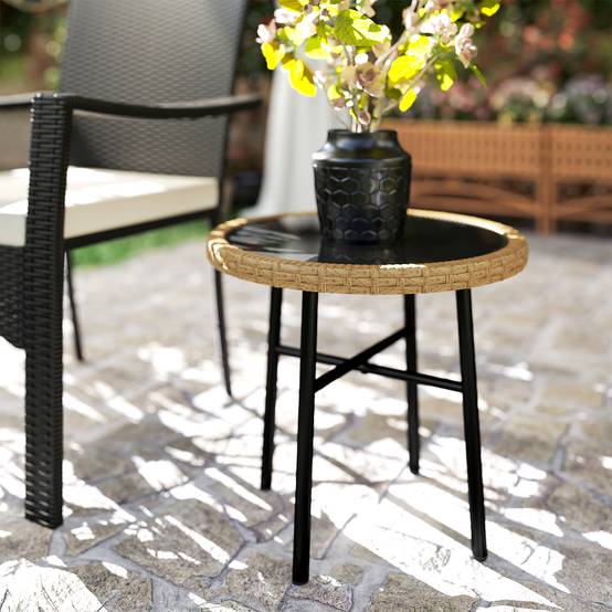 Table basse de jardin résine tressée naturel 46 x 46 x 43 cm - PANGIVO - Image 4