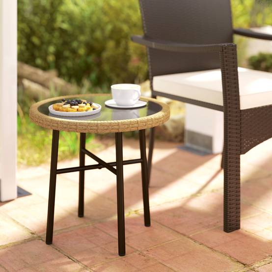 Table basse de jardin résine tressée naturel 46 x 46 x 43 cm - PANGIVO - Image 3