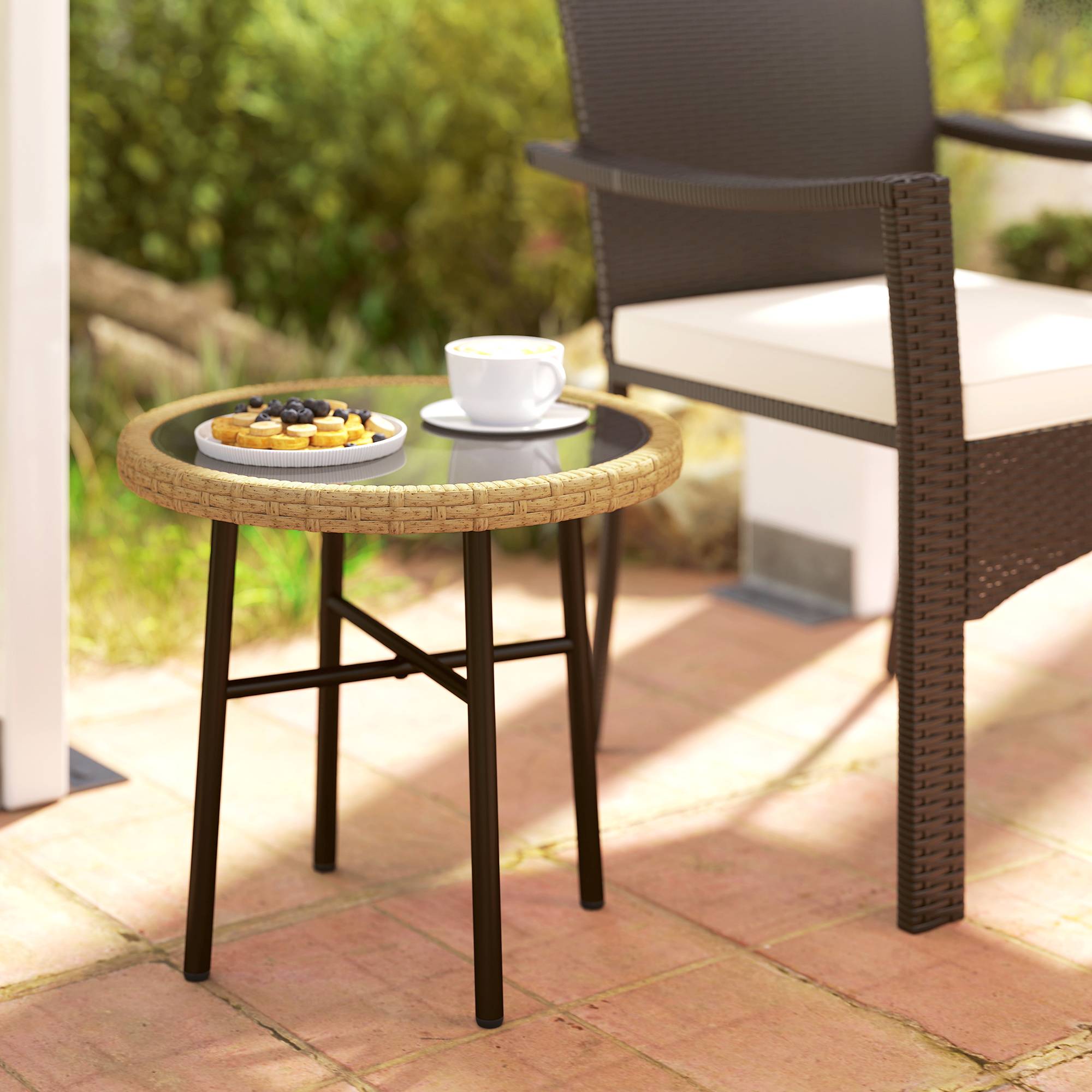 Table basse de jardin résine tressée naturel 46 x 46 x 43 cm - PANGIVO - Image 3