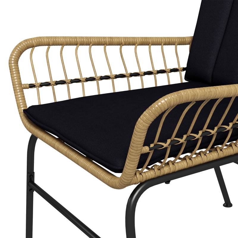 Set de jardin 3 pièces avec 2 chaises en rattan et table basse en verre trempé, noir - PANGIVO - Image 7