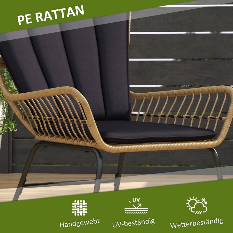 Set de jardin 3 pièces avec 2 chaises en rattan et table basse en verre trempé, noir - PANGIVO - Image 6