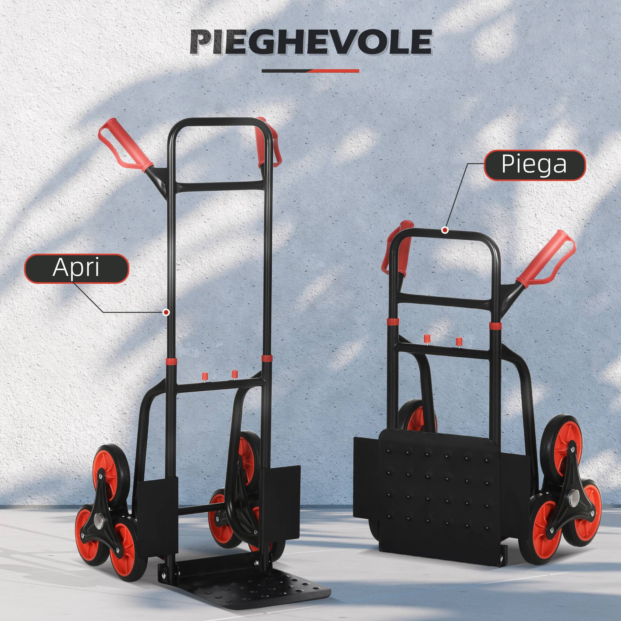 ComfortXL - Diable monte-escalier pliable en acier rouge et noir à 6 roues 67 x 44 x 106,5 cm pour charges jusqu'à 120 kg - Image 4