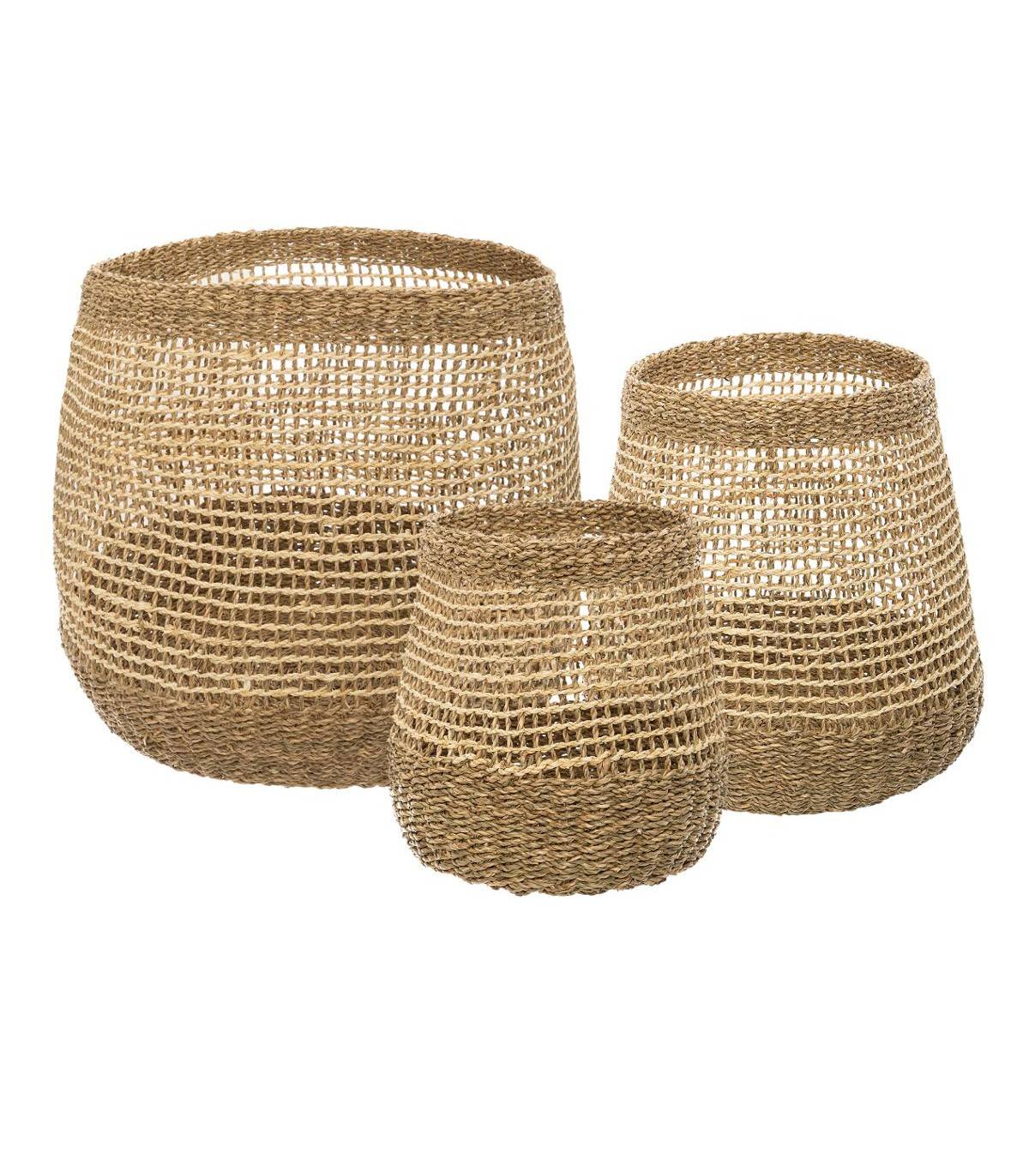 Set de 3 Paniers de rangement rond en Osier naturel tressé et ajouré - Imagen 1