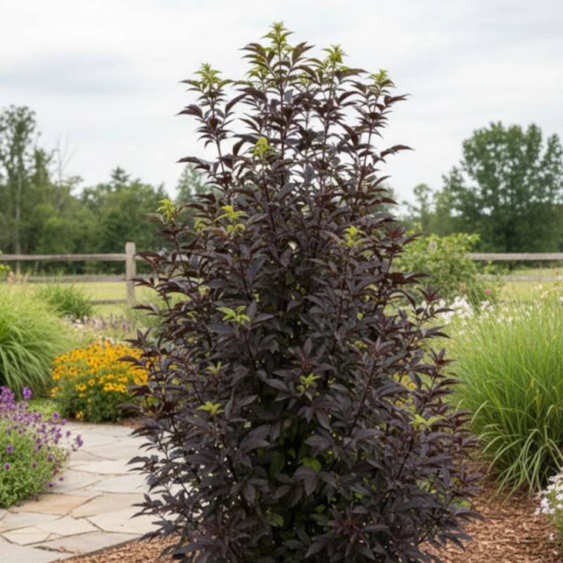 Sureau noir Black Tower® 'Eiffel1', Sambucus à fleurs Rose - feuillage Caduc - Pot de 3L - 20/40 cm-  hauteur à maturité De 2,50 m à 3,00 m - Imagen 2