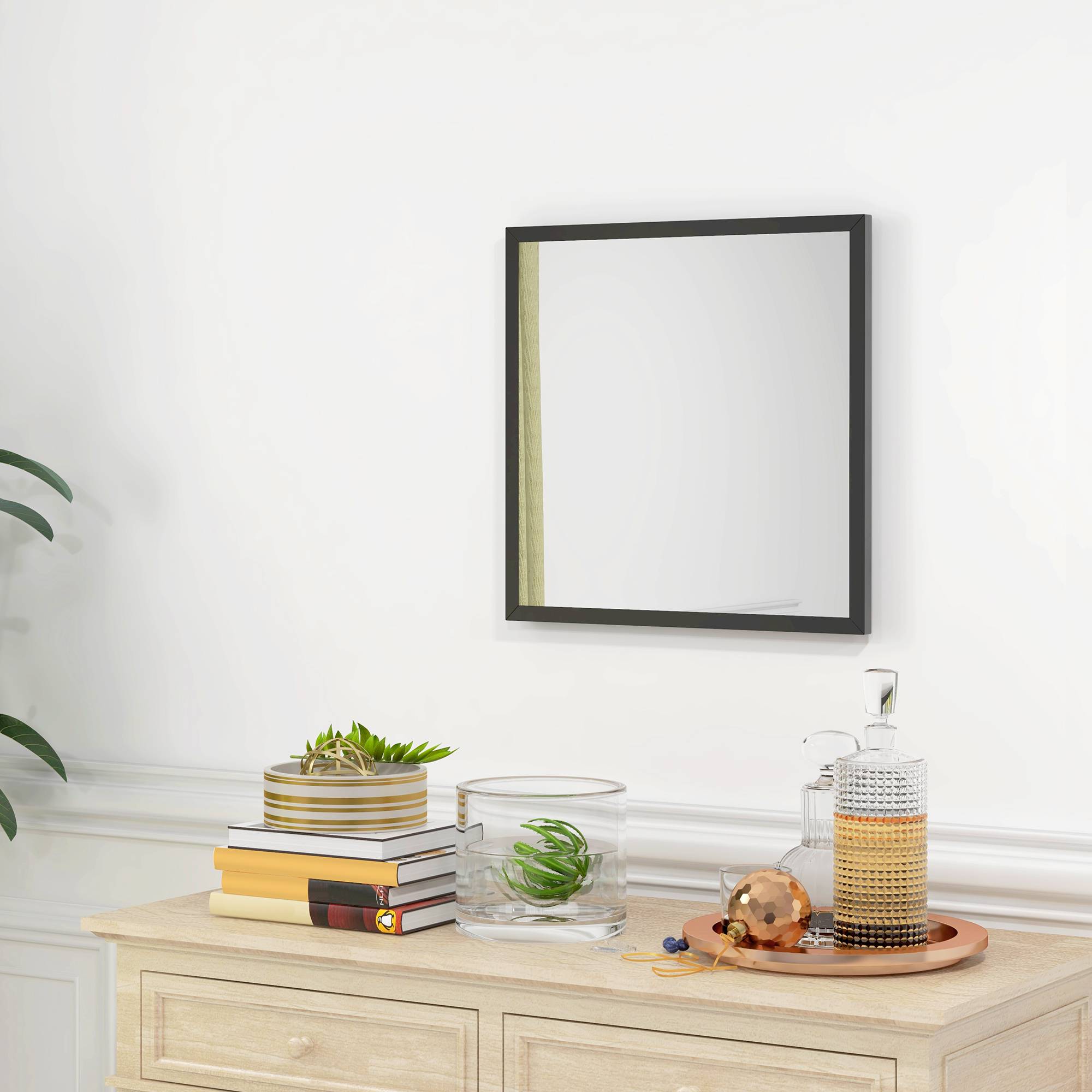 Sans Marque - Miroir mural rectangulaire crochets verre MDF 50x50 cm noir - Image 3