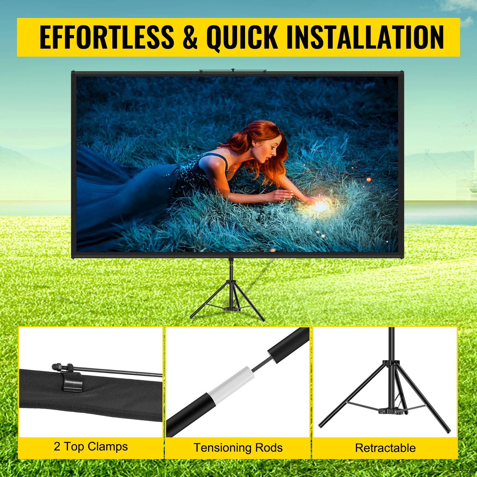 VEVOR Ecran projection trépied 90" 228,6 cm 16:9, zone image 200x113 cm, portable, cinéma maison. - Image 5