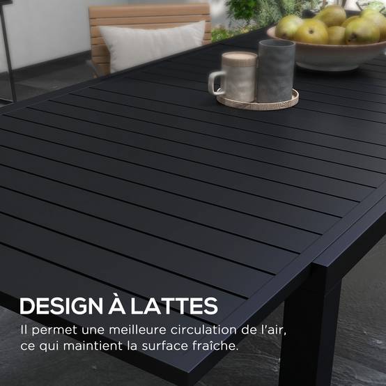 Table de jardin extensible aluminium noir 180/240 x 94 x 73 cm - PANGIVO - Image 8