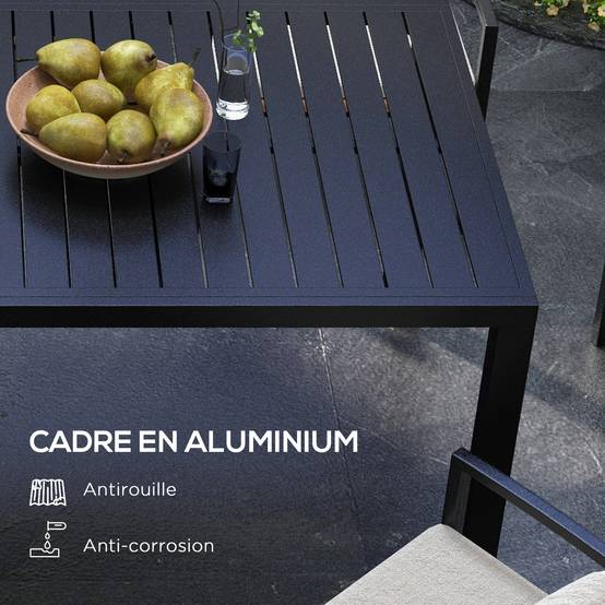 Table de jardin extensible aluminium noir 180/240 x 94 x 73 cm - PANGIVO - Image 7
