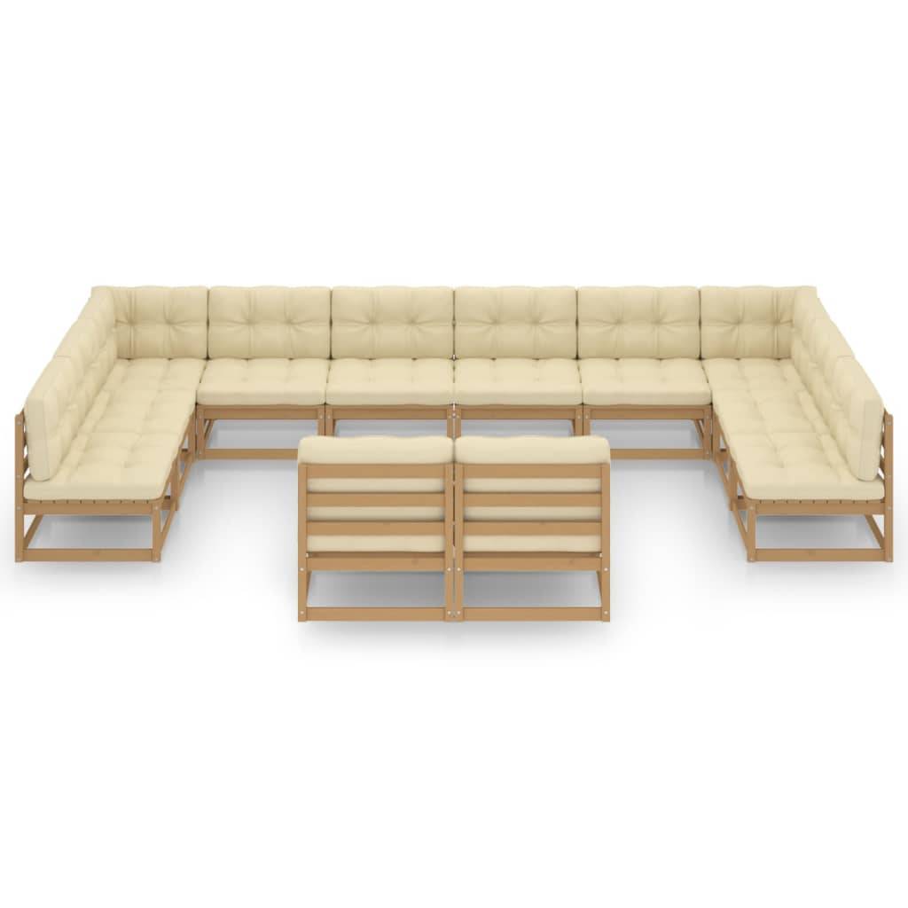 Helloshop26 - Salon de jardin meuble d'extérieur ensemble de mobilier 12 pièces avec coussins marron miel bois de pin - Imagen 1