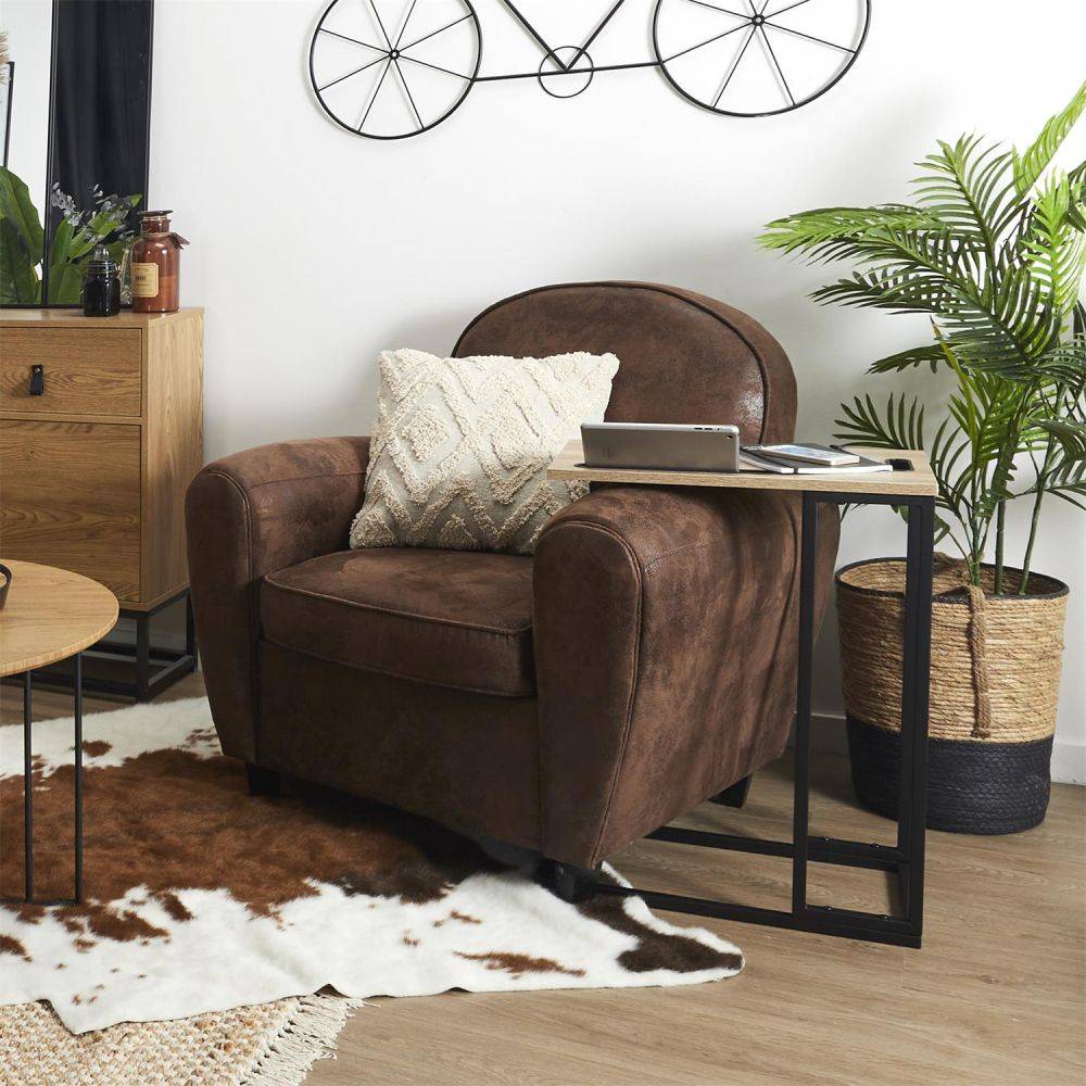 The Home Deco Factory - Table d'appoint en bois et métal avec support tablette - Image 2