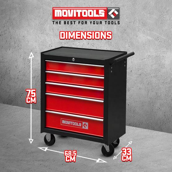Servante d atelier métallique 5 tiroirs - Movitools - Image 3