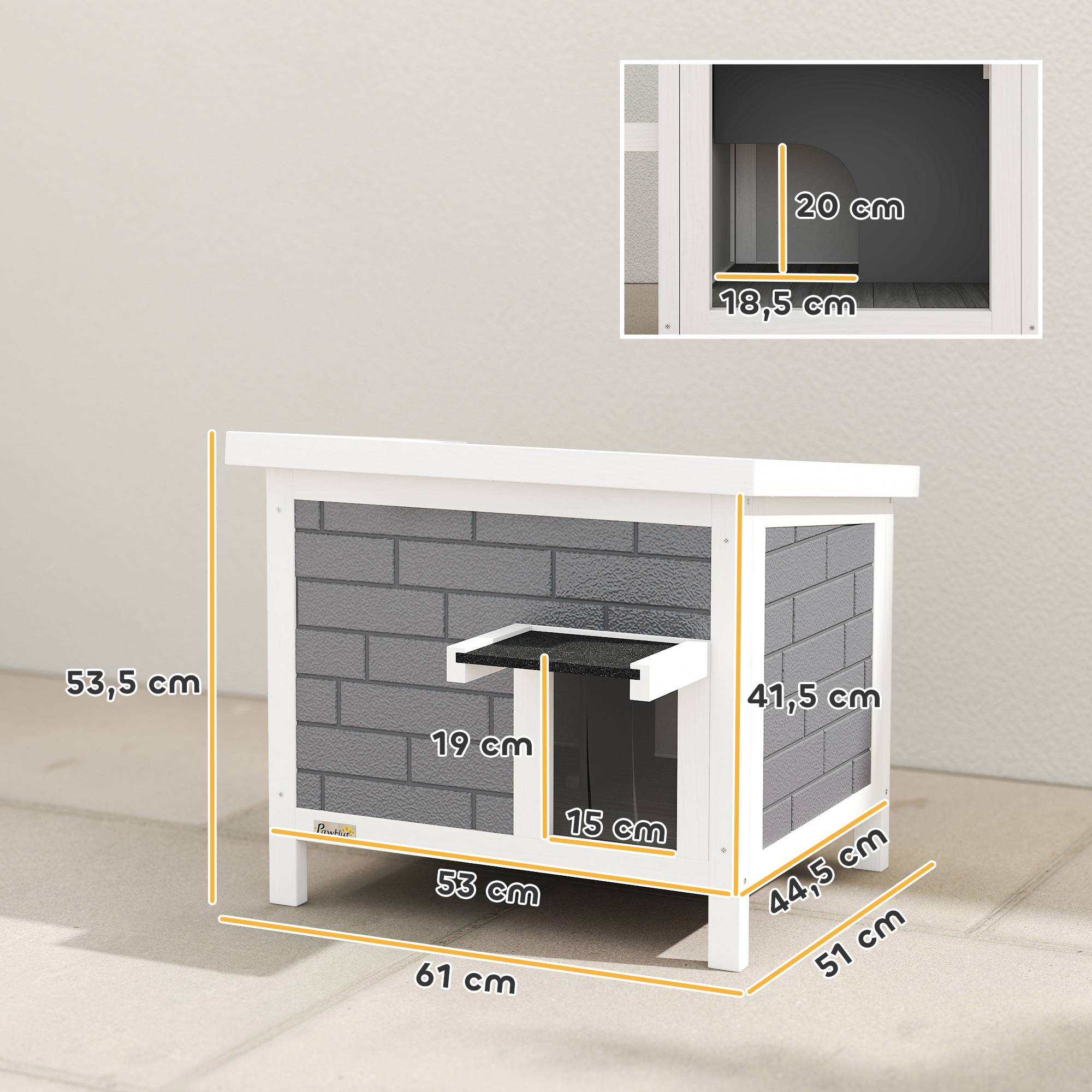 Maison chat niche bois imperméable toit rabattable panneaux isolants aluminium toit asphalte 61x51x53,5 cm - Image 5