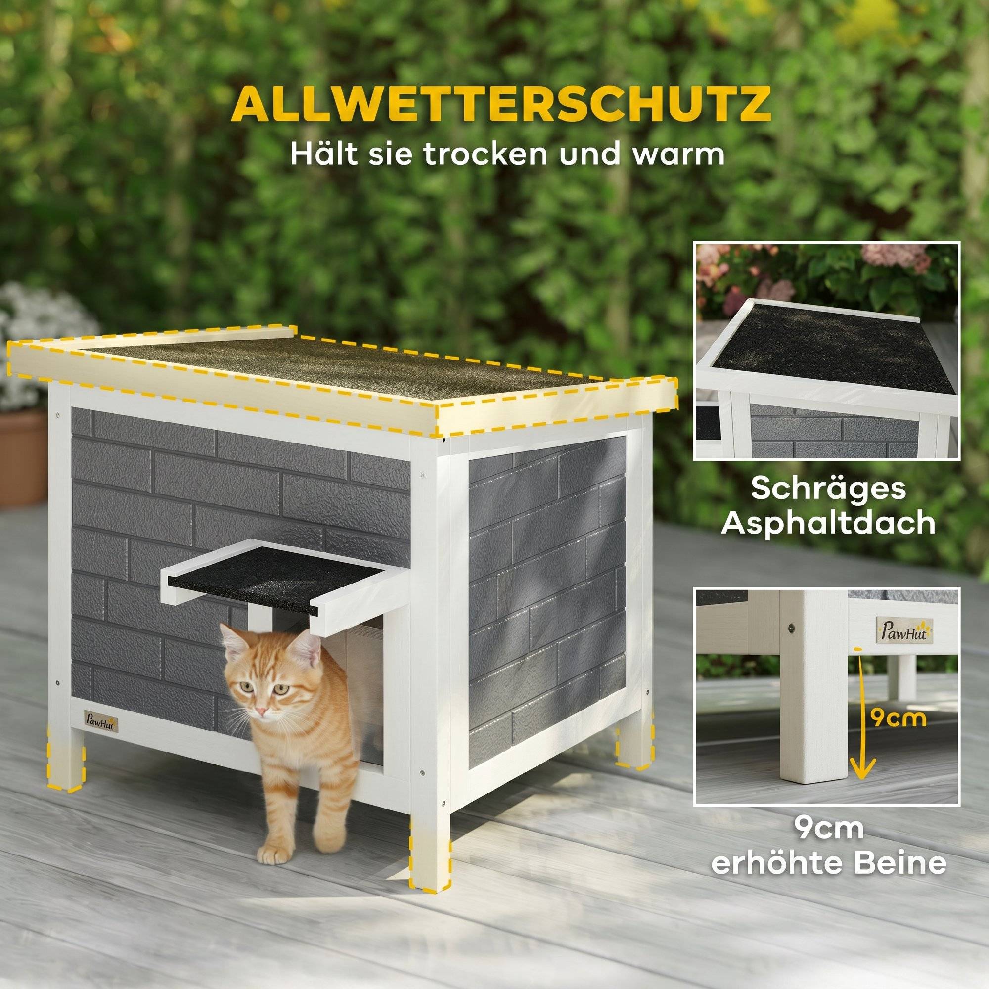 Maison chat niche bois imperméable toit rabattable panneaux isolants aluminium toit asphalte 61x51x53,5 cm - Image 7
