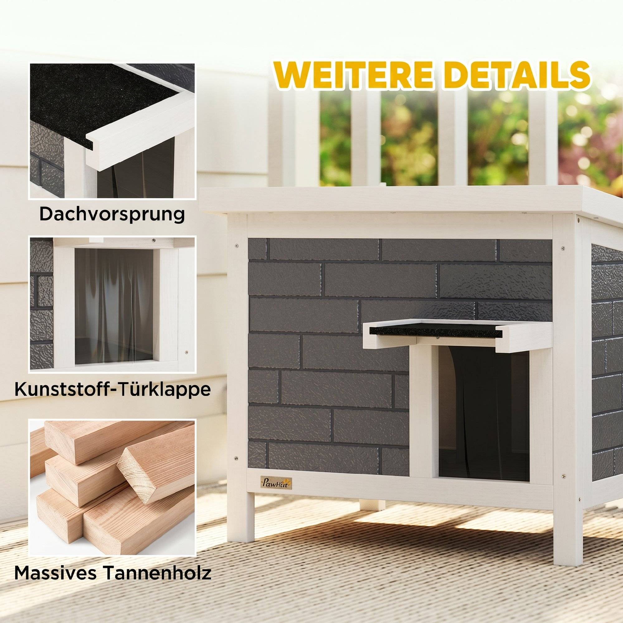 Maison chat niche bois imperméable toit rabattable panneaux isolants aluminium toit asphalte 61x51x53,5 cm - Image 9
