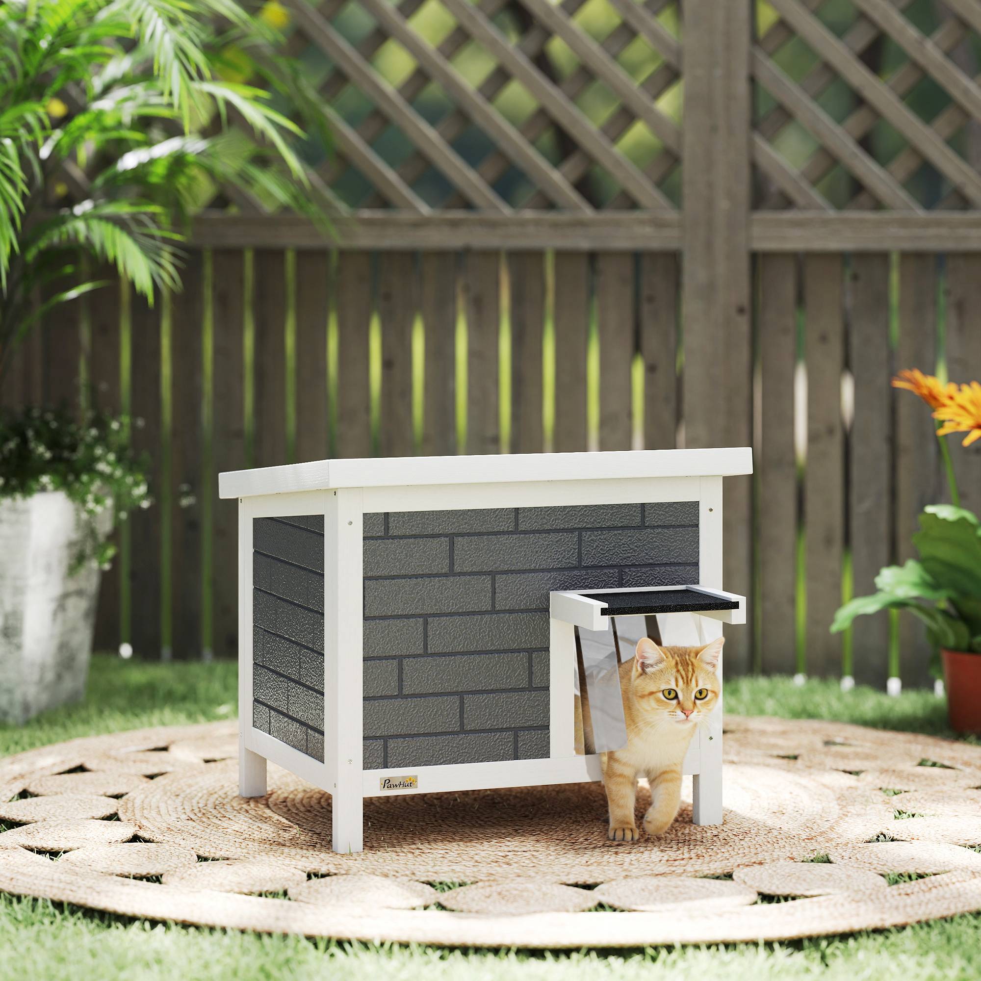 Maison chat niche bois imperméable toit rabattable panneaux isolants aluminium toit asphalte 61x51x53,5 cm - Image 4