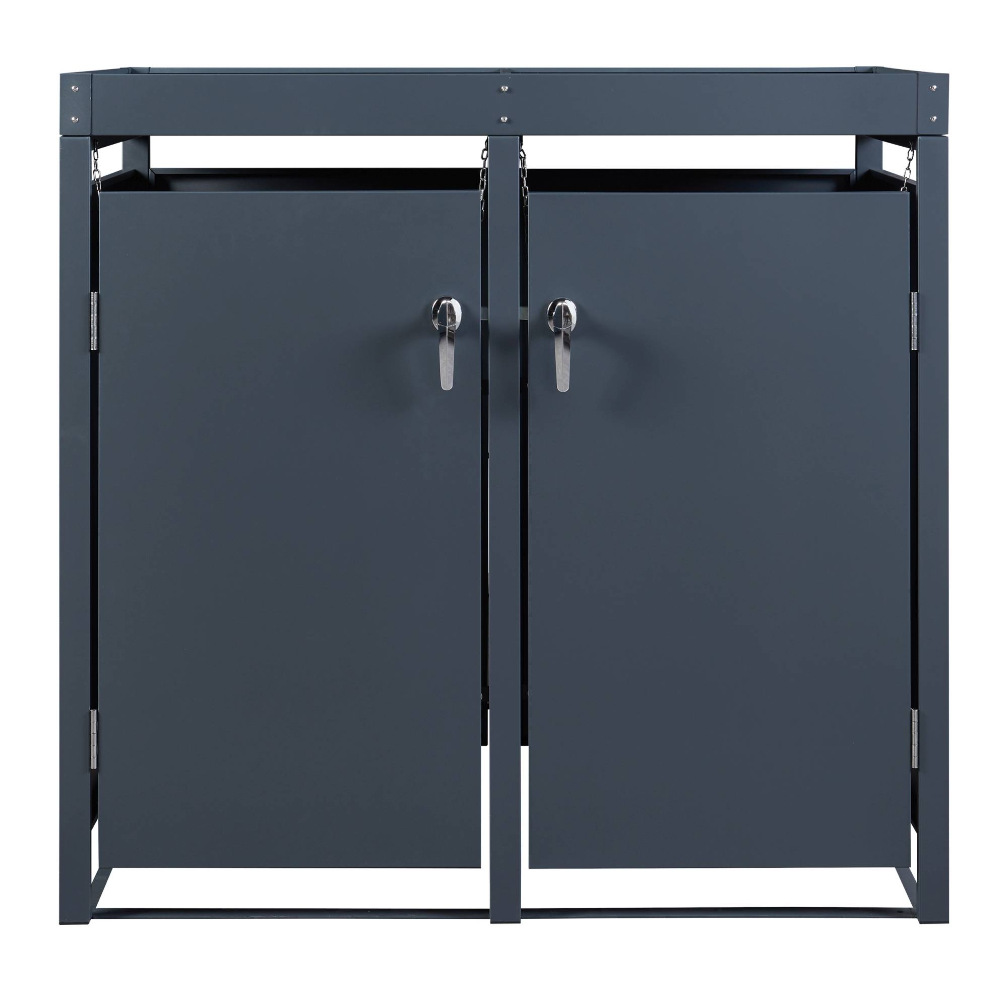 Cache-poubelle Valkeakoski pour 2 poubelles de 120 L acier galvanisé 110 x 115 x 62 cm anthracite en.casa - Imagen 6