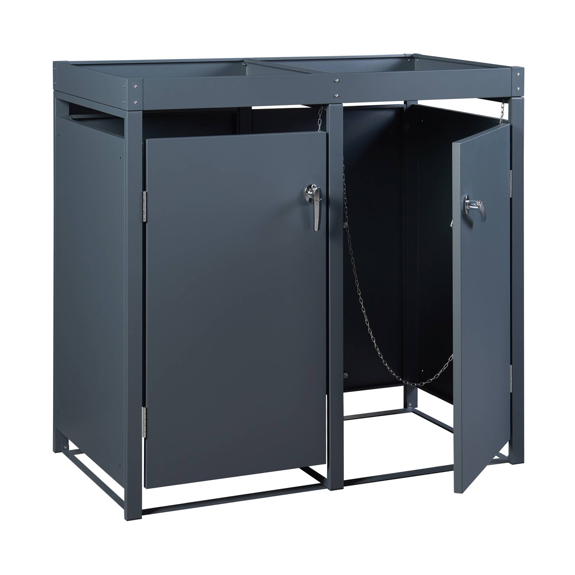Cache-poubelle Valkeakoski pour 2 poubelles de 120 L acier galvanisé 110 x 115 x 62 cm anthracite en.casa - Imagen 5