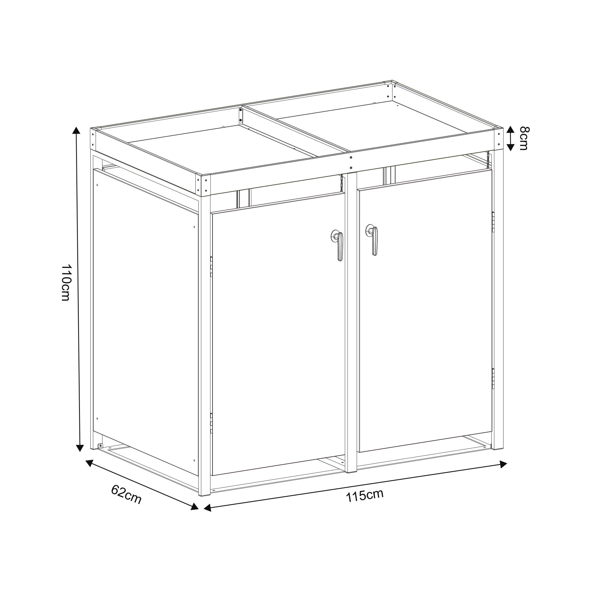 Cache-poubelle Valkeakoski pour 2 poubelles de 120 L acier galvanisé 110 x 115 x 62 cm anthracite en.casa - Imagen 4