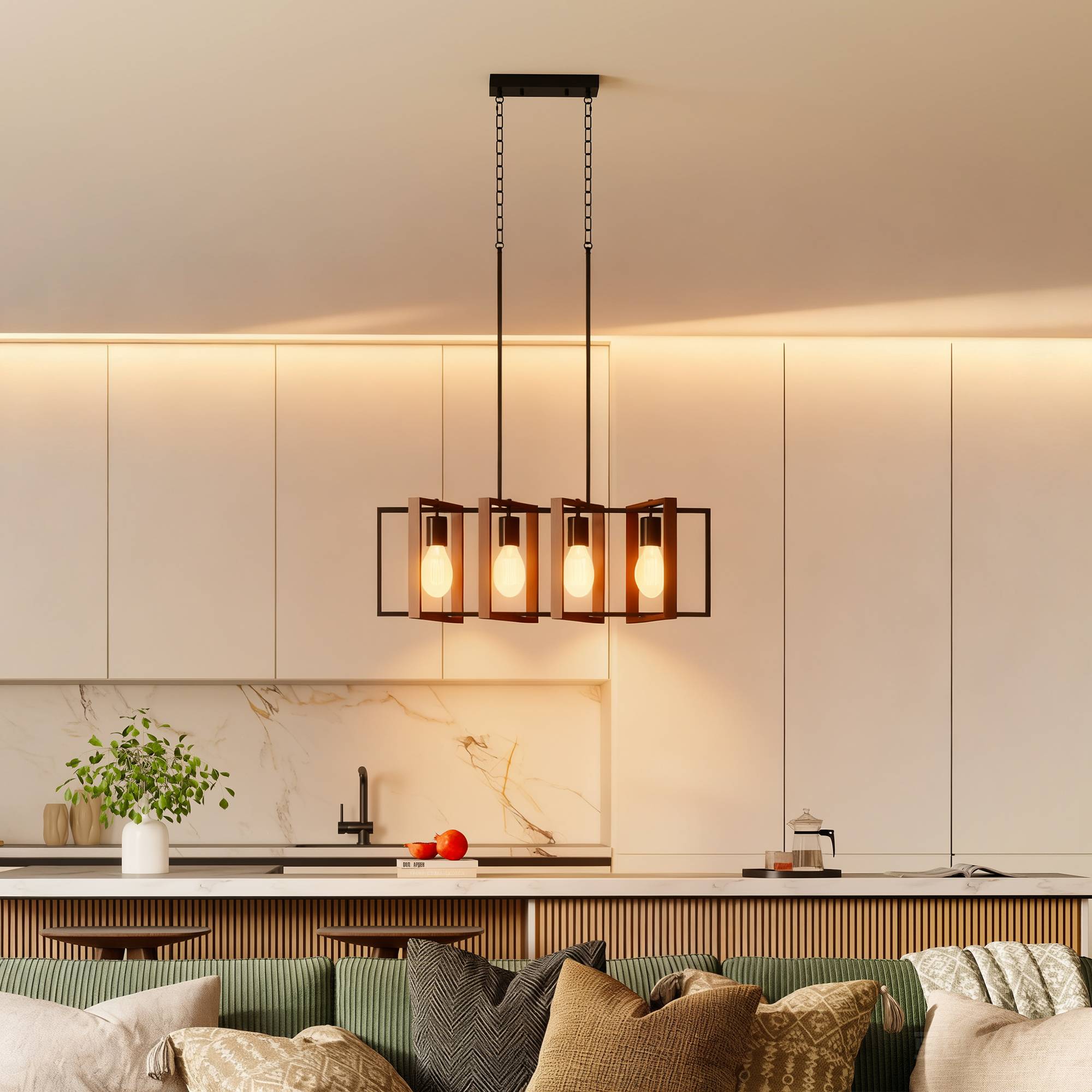 Sans Marque - Suspension luminaire moderne lustre plafonnier 4 cadres rotatifs hauteur réglable 80x21x90-130 cm noyer - Image 1