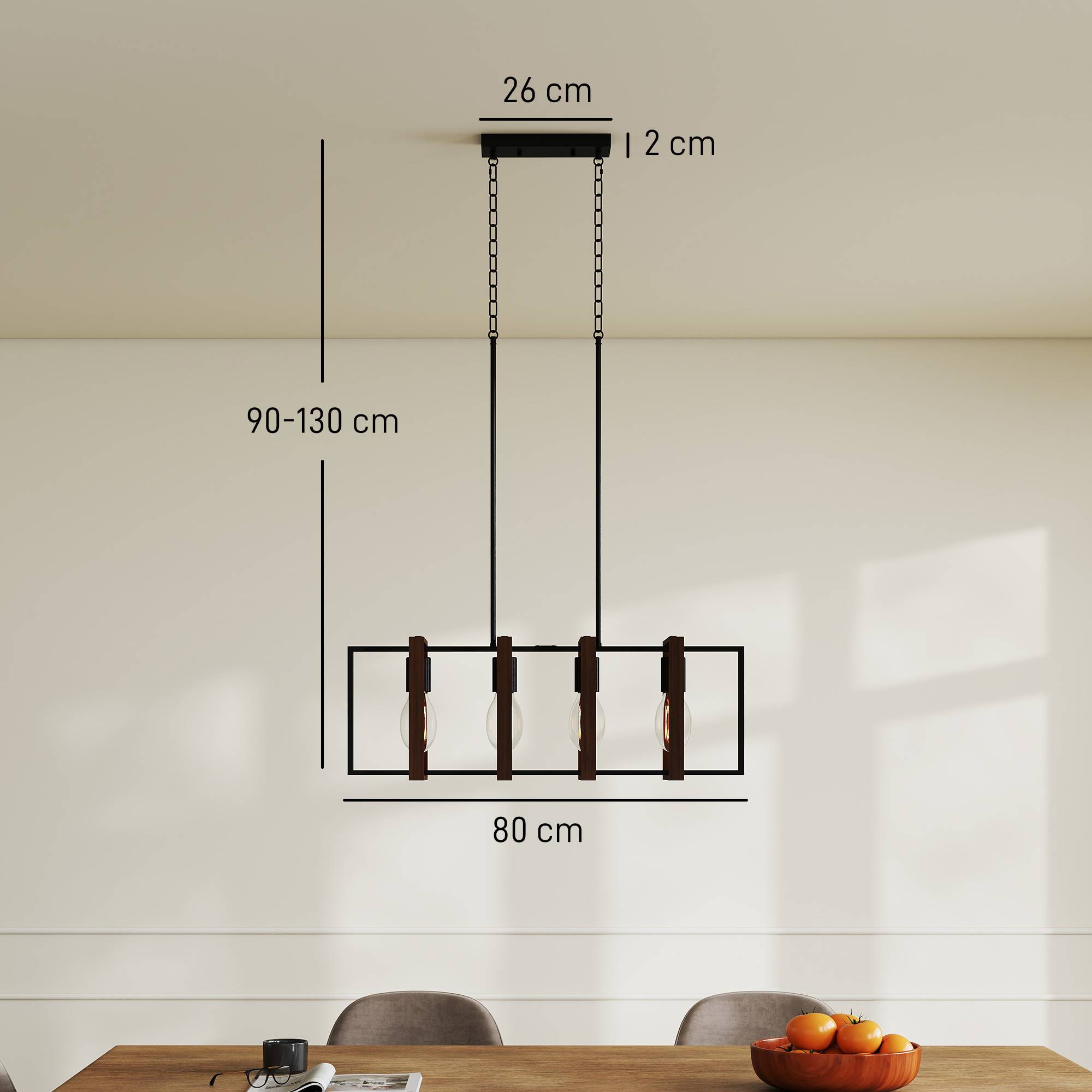 Sans Marque - Suspension luminaire moderne lustre plafonnier 4 cadres rotatifs hauteur réglable 80x21x90-130 cm noyer - Image 4