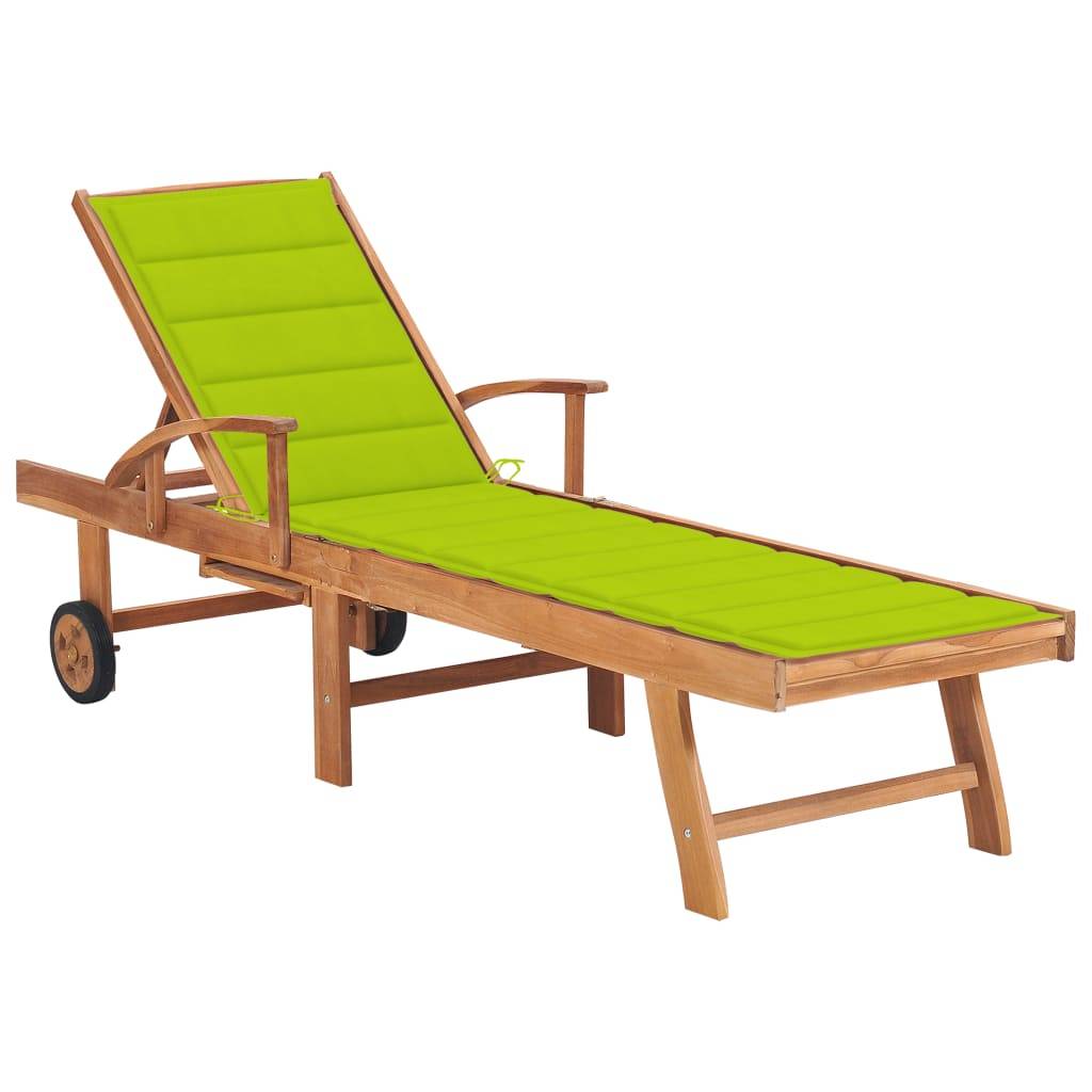 Helloshop26 - Transat chaise longue bain de soleil lit de jardin terrasse meuble d'extérieur avec coussin vert vif bois de teck solide - Imagen 1