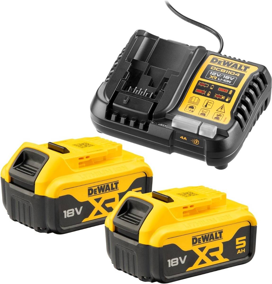 Dewalt - Pack 2 batteries 18V XR 5Ah Li-Ion + chargeur - DEWALT - DCB1104P2-QW - Imagen 2