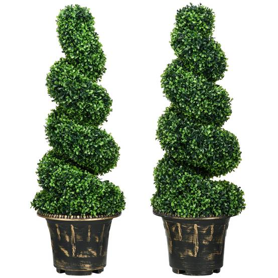 Lot 2 Buis Spirale Artificiel Plastique Intérieur Extérieur 90cm Vert - ComfortXL Outdoor Living - Image 2