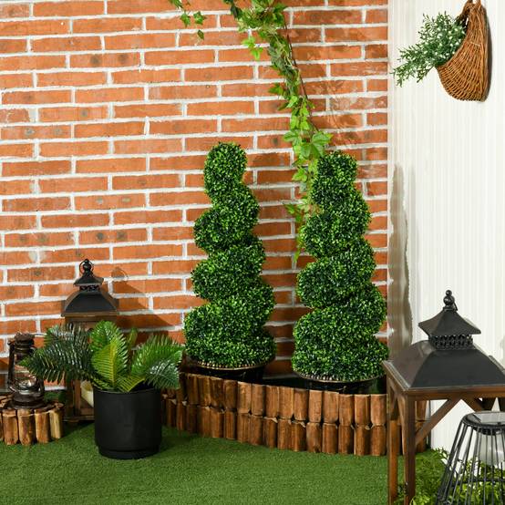 Lot 2 Buis Spirale Artificiel Plastique Intérieur Extérieur 90cm Vert - ComfortXL Outdoor Living - Image 9