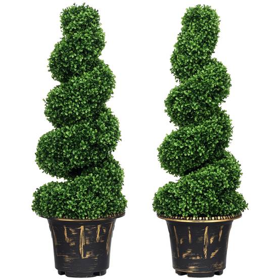 Lot 2 Buis Spirale Artificiel Plastique Intérieur Extérieur 90cm Vert - ComfortXL Outdoor Living - Image 1