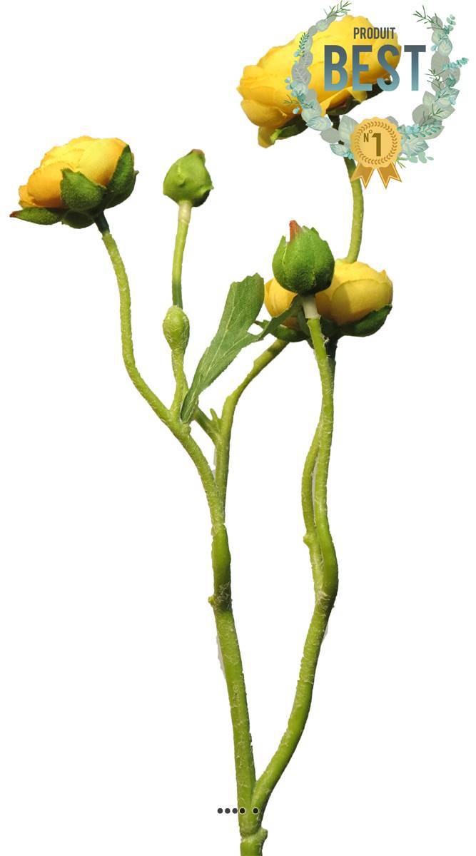 Renoncule factice en tige 2 ramures 3 grandes têtes H48cm Jaune - BEST - couleur: Jaune - Image 1