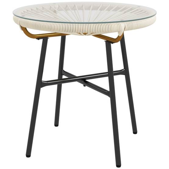Table basse ronde jardin métal aspect rotin balcon plateau verre trempé crème - ComfortXL Outdoor Living - Image 2