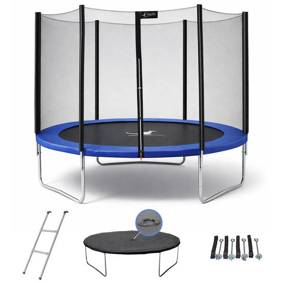 Kangui - Trampoline rond Bleu Ø 300cm avec filet, échelle, bâche et kit ancrage Kangui - Image 1