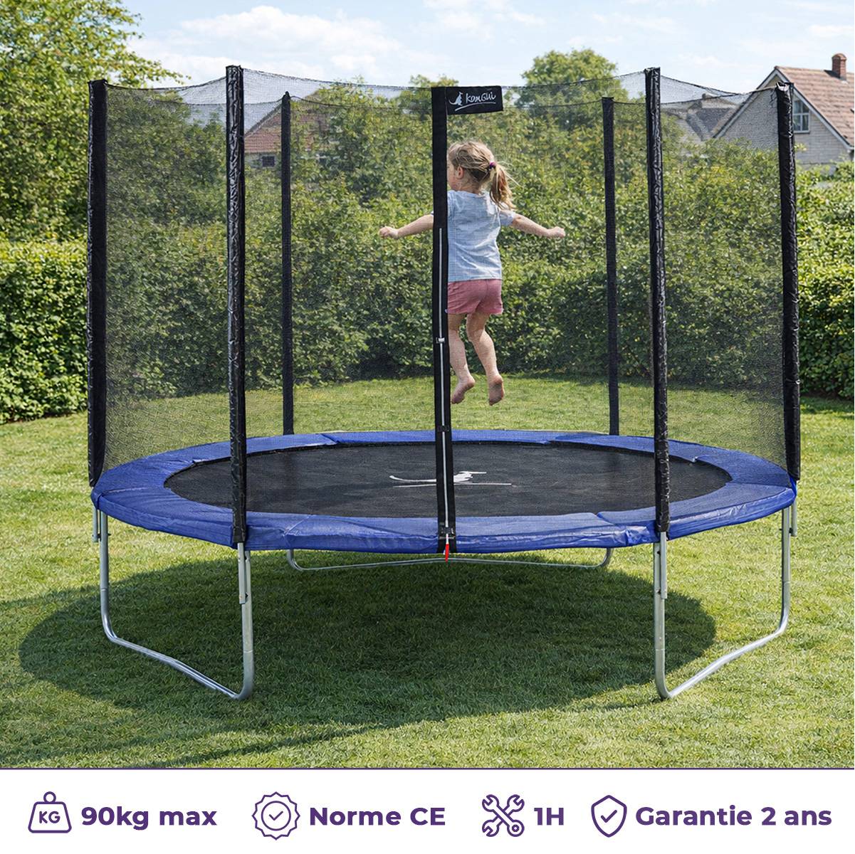 Kangui - Trampoline rond Bleu Ø 300cm avec filet, échelle, bâche et kit ancrage Kangui - Image 2