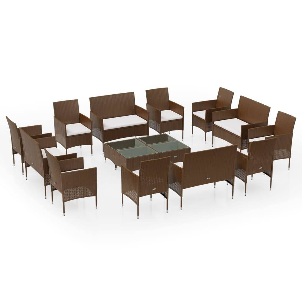 Helloshop26 - Salon de jardin meuble d'extérieur ensemble de mobilier 16 pièces avec coussins résine tressée marron - Imagen 1