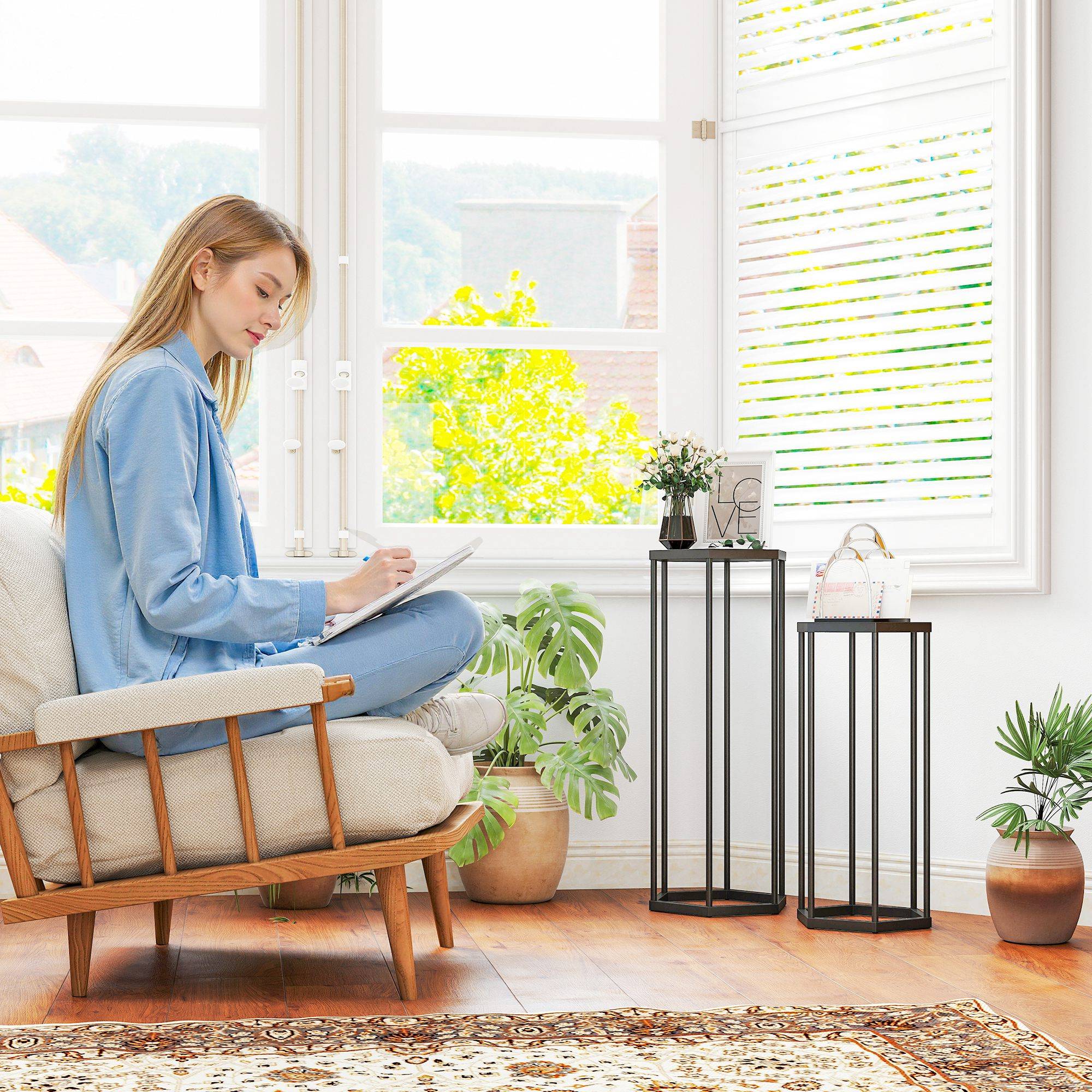 Ensemble de 2 supports pour plantes hexagonaux métal pots fleurs jardin terrasse balcon intérieur extérieur - Image 10