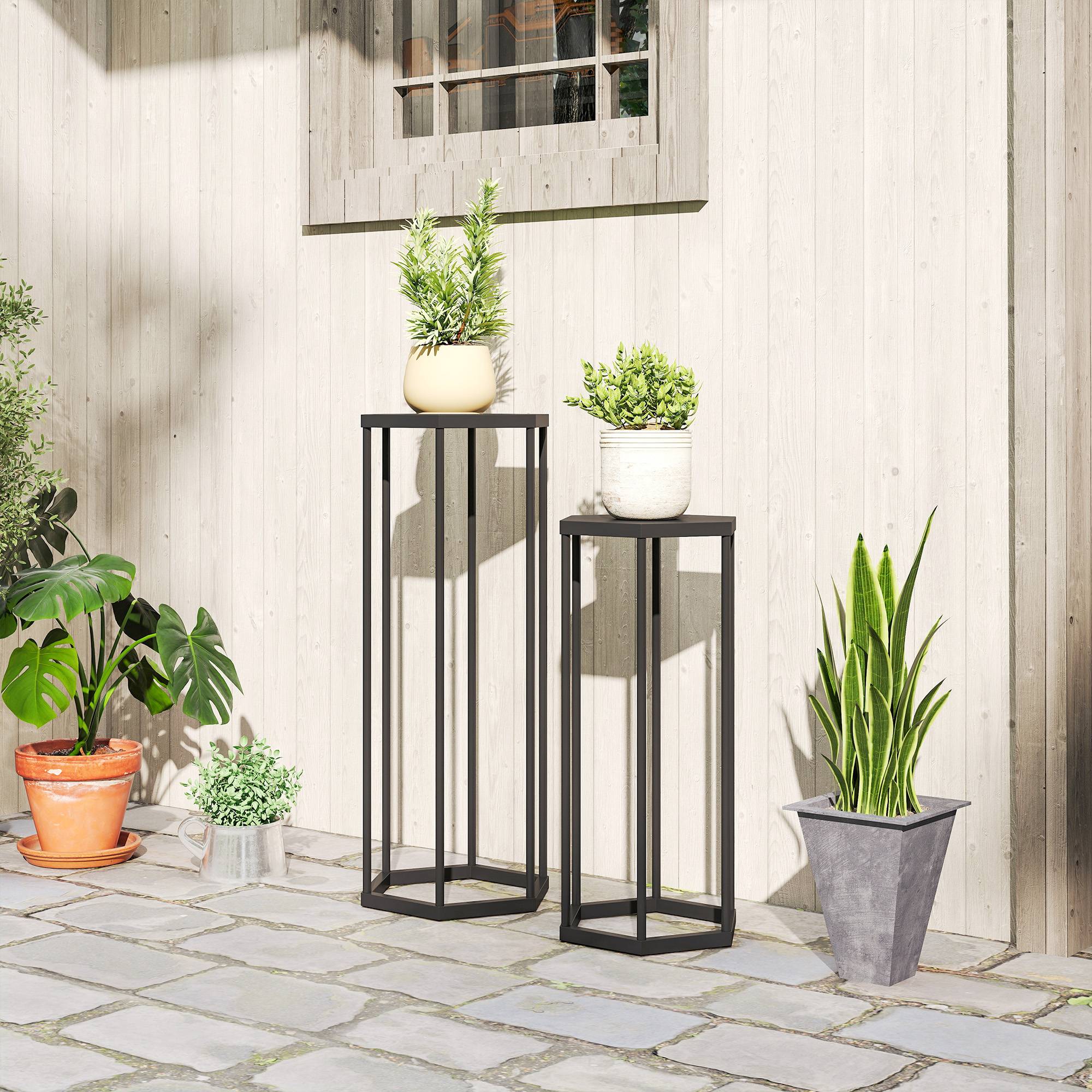 Ensemble de 2 supports pour plantes hexagonaux métal pots fleurs jardin terrasse balcon intérieur extérieur - Image 3